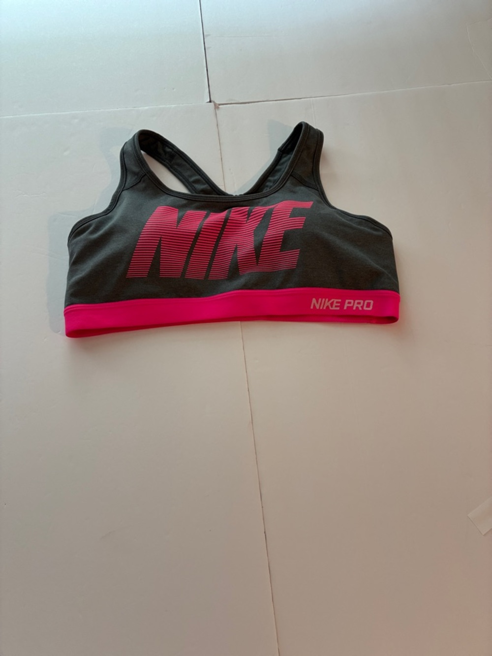 Nike Gray Sports Bra with Hot Pink Logo & Band